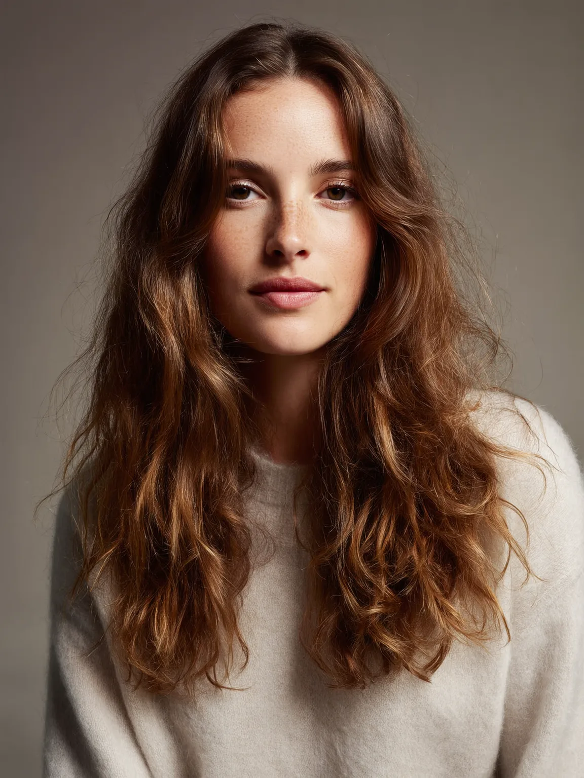 Natural Wavy Warm Caramel Brown Long Layers